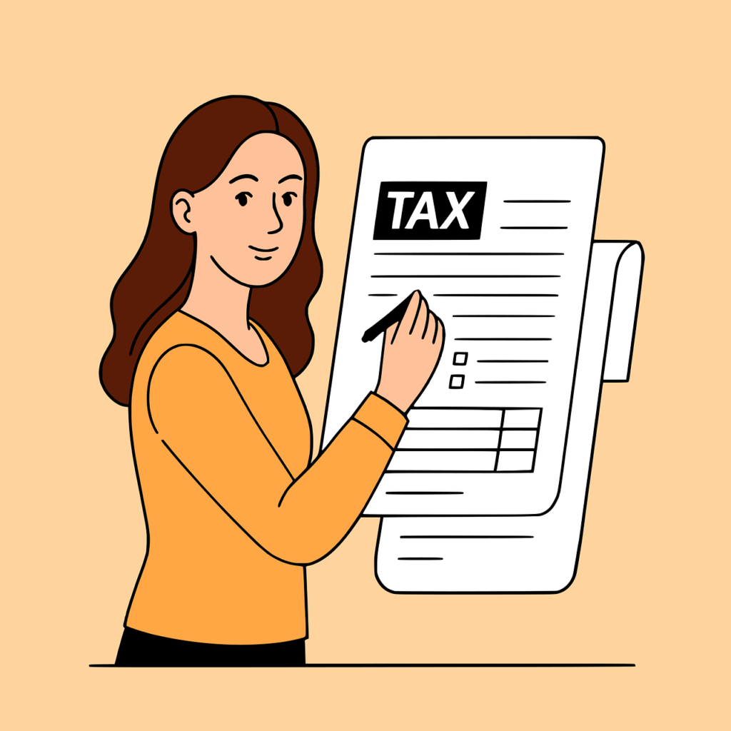 taxes, tax form, invoice, document, paperwork, filing, preparation, accounting, finance, woman, writing, pen, cartoon, female, calculation, work, responsibility, deadline, receipt, form, financial, data